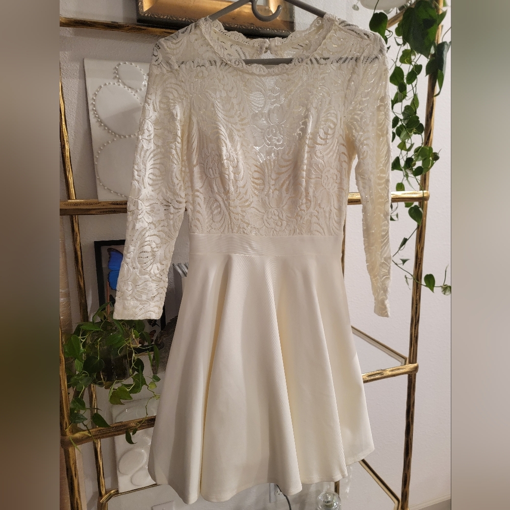 BEBE Cream Lace Dress